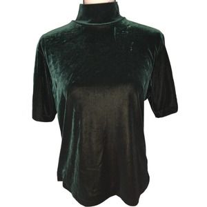 Vintage NY & CO Emerald Green Velvet Mock Neck Short Sleeve Blouse Size XL